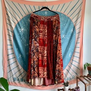 Free People- patchwork boho velvet paisley maxi skirt